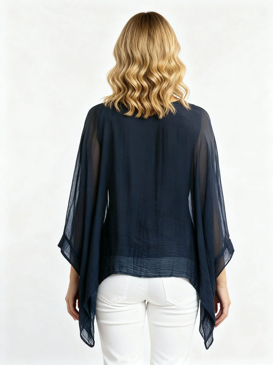 Italian Silk Top in Navy Blue