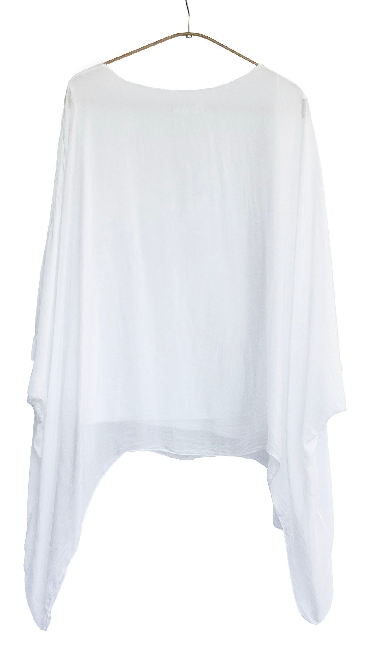 White shirt on a hanger against a white background