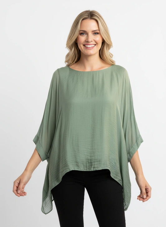 Italian Silk Top in Sage Green